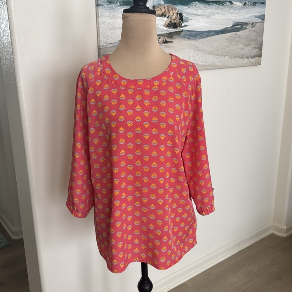 DownEast Pink‎ Casual Dress 3/4 Sleeve Crew Neck